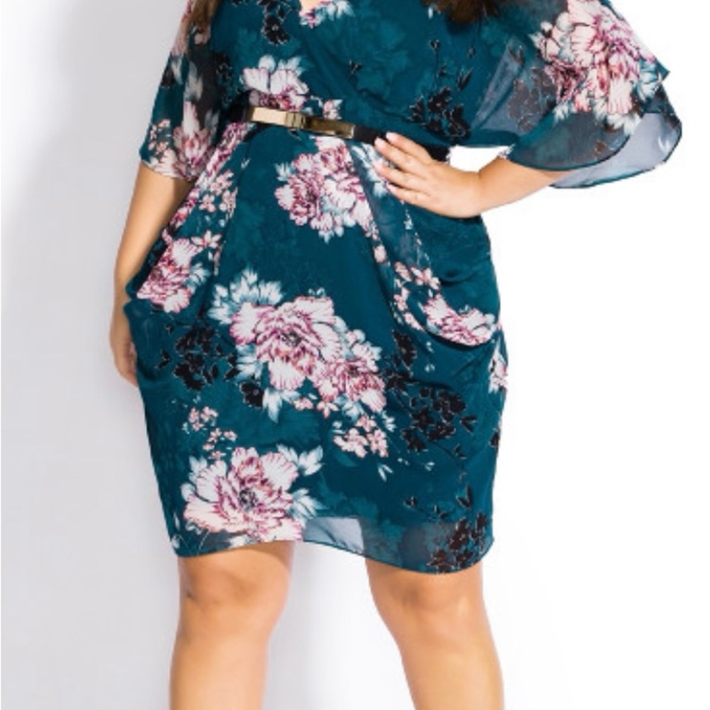 City Chic Floral Mini Dress - Teal and Pink - Picture 4 of 4